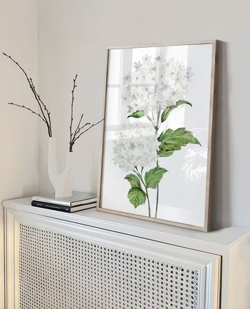 White Hydrangea Painting, Hydrangea Watercolor, Botanical Wall Art Prints, Hydrangea Print, off white Flower Wall Art, Flower Fine Art Print